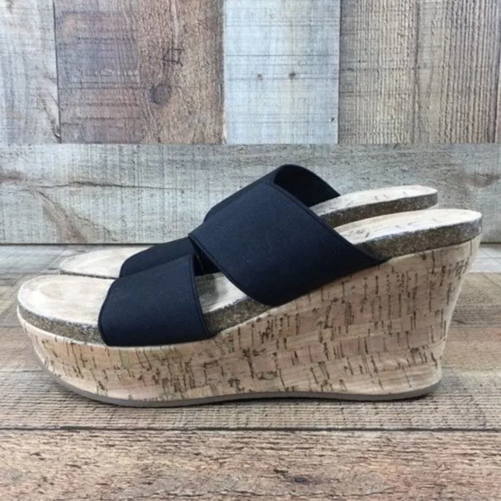 Beach By Mattise‎ Bare All Black Cork Wedge Sandals